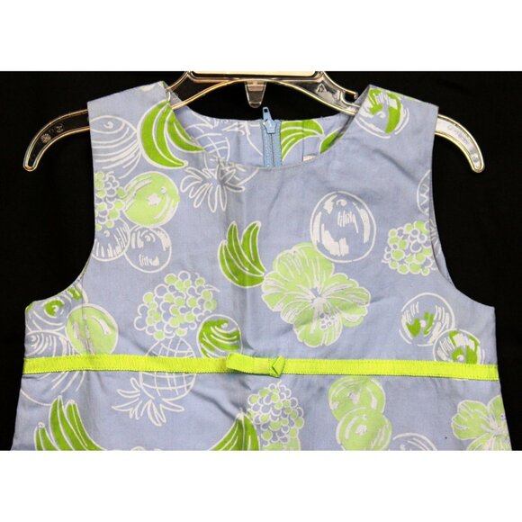 Lilly Pulitzer Girls A-Line Dress sz 4 Scallop Hem Banana Pineapple Hibiscus Lim - Picture 2 of 8